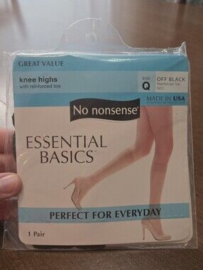 *SALE* New Vintage No Nonsense Knee Highs Black Size Q Reinforced Toe Nylon USA